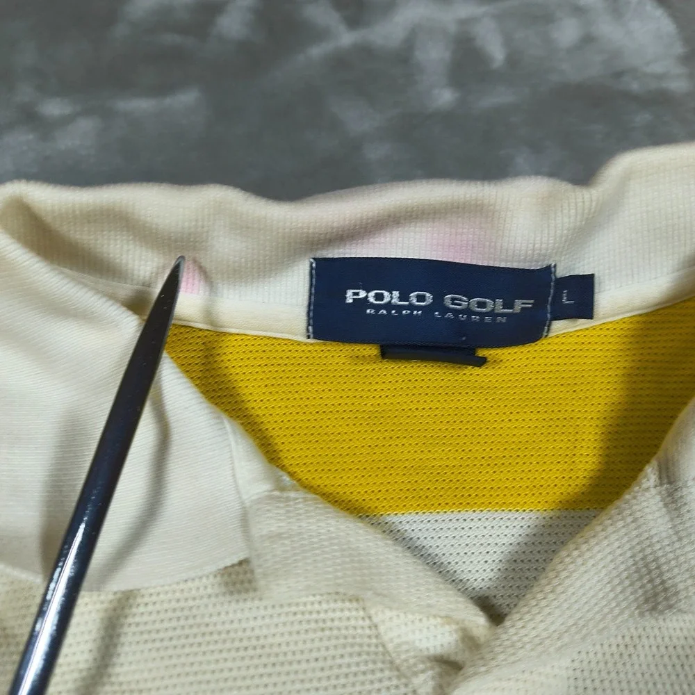 Polo Golf Ralph Lauren Polo Shirt Mens Large Yellow‎ Stripe Rugby performance